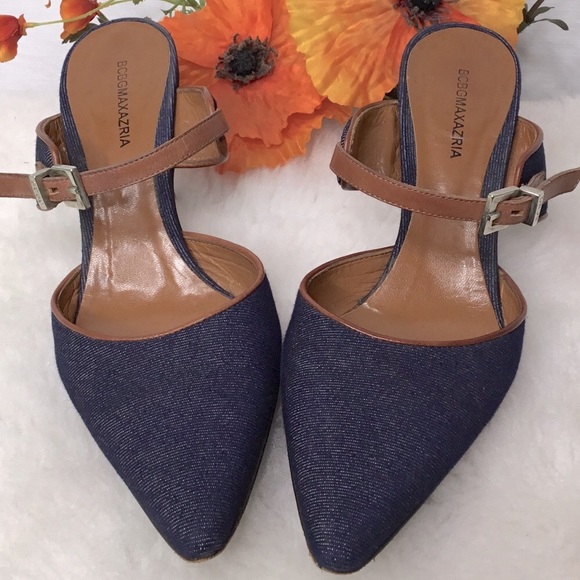 BCBGMaxAzrsria pointy toe Denim sling back Blue heels very cute Size 8B - Picture 1 of 7